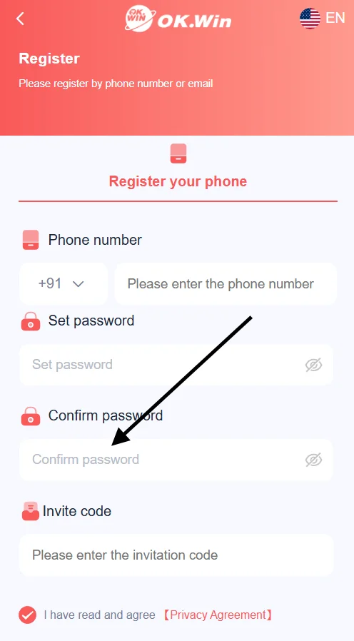 Enter the password again to confirm