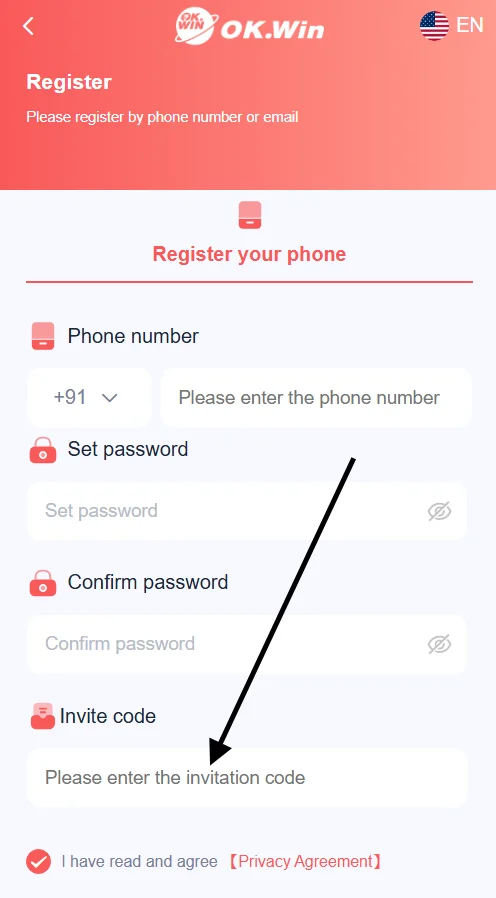 add Ok win invite code