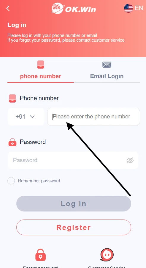 Enter the registered phone number