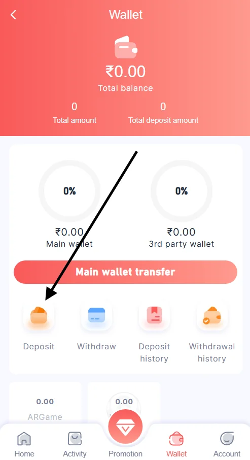 Choose the deposit option