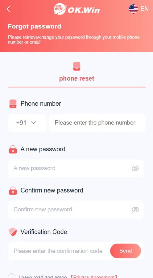 OK Win password reset page