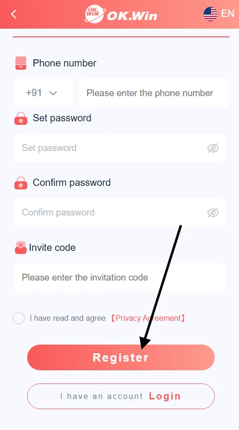 Click on the register button