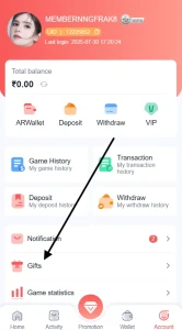 Click on the gifts section