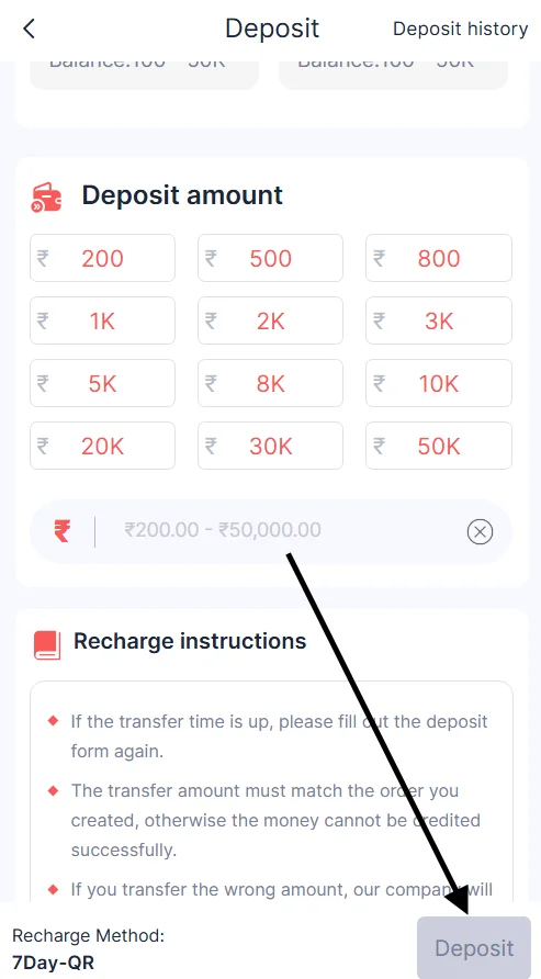 Click the Deposit button at last