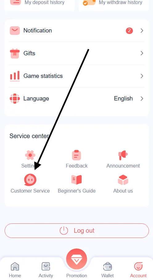 Click the customer service button