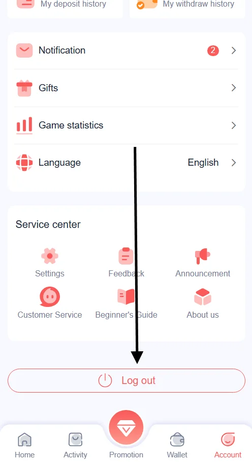 Click the okwin log out button
