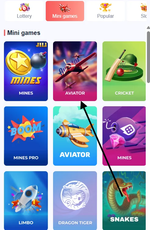 Select Aviator game to play