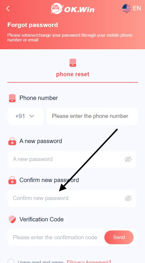 ok.win confirm new password